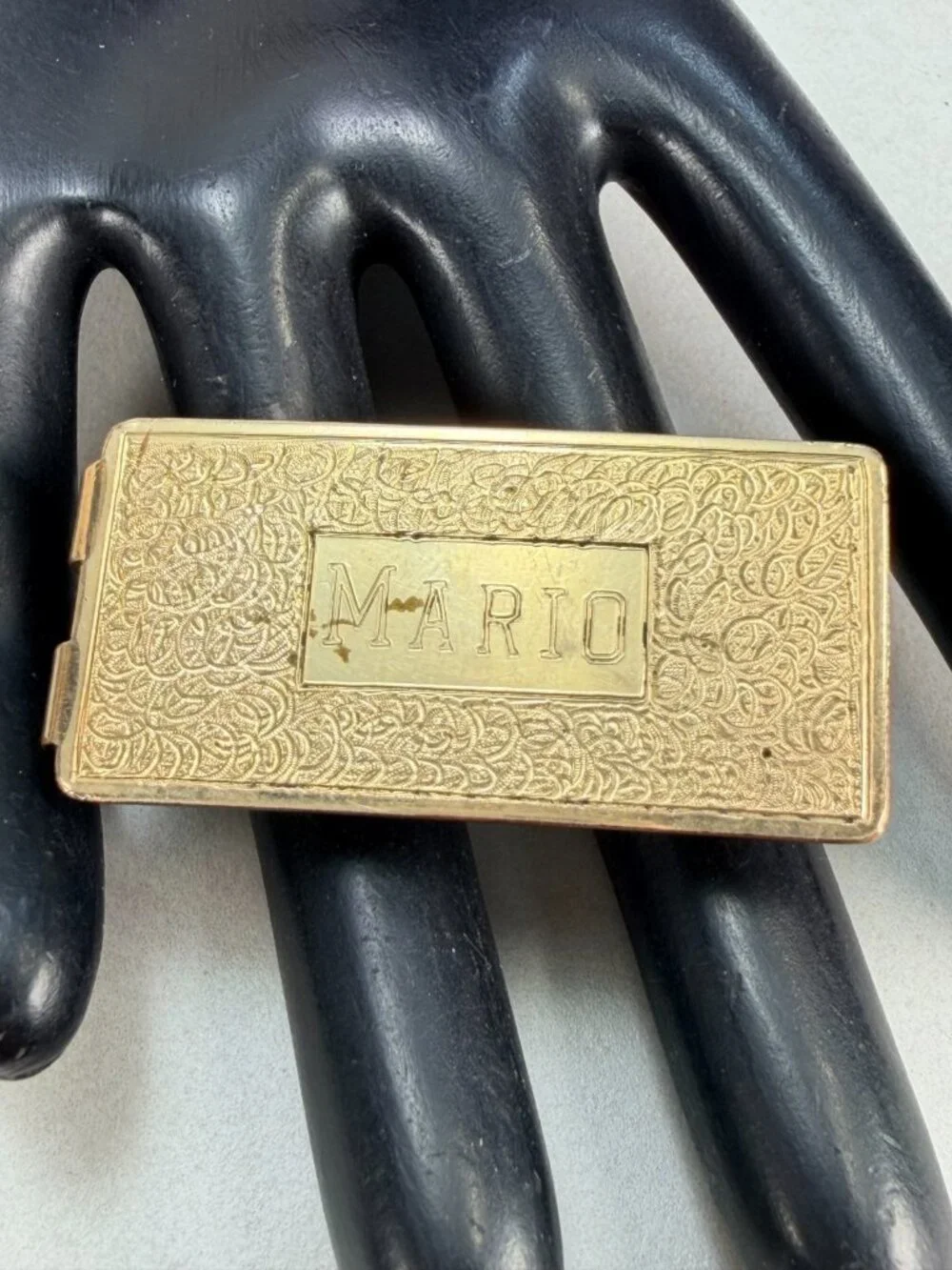 Vintage Gold Filled Mario Personalized Money Clip Engraved Floral Etched